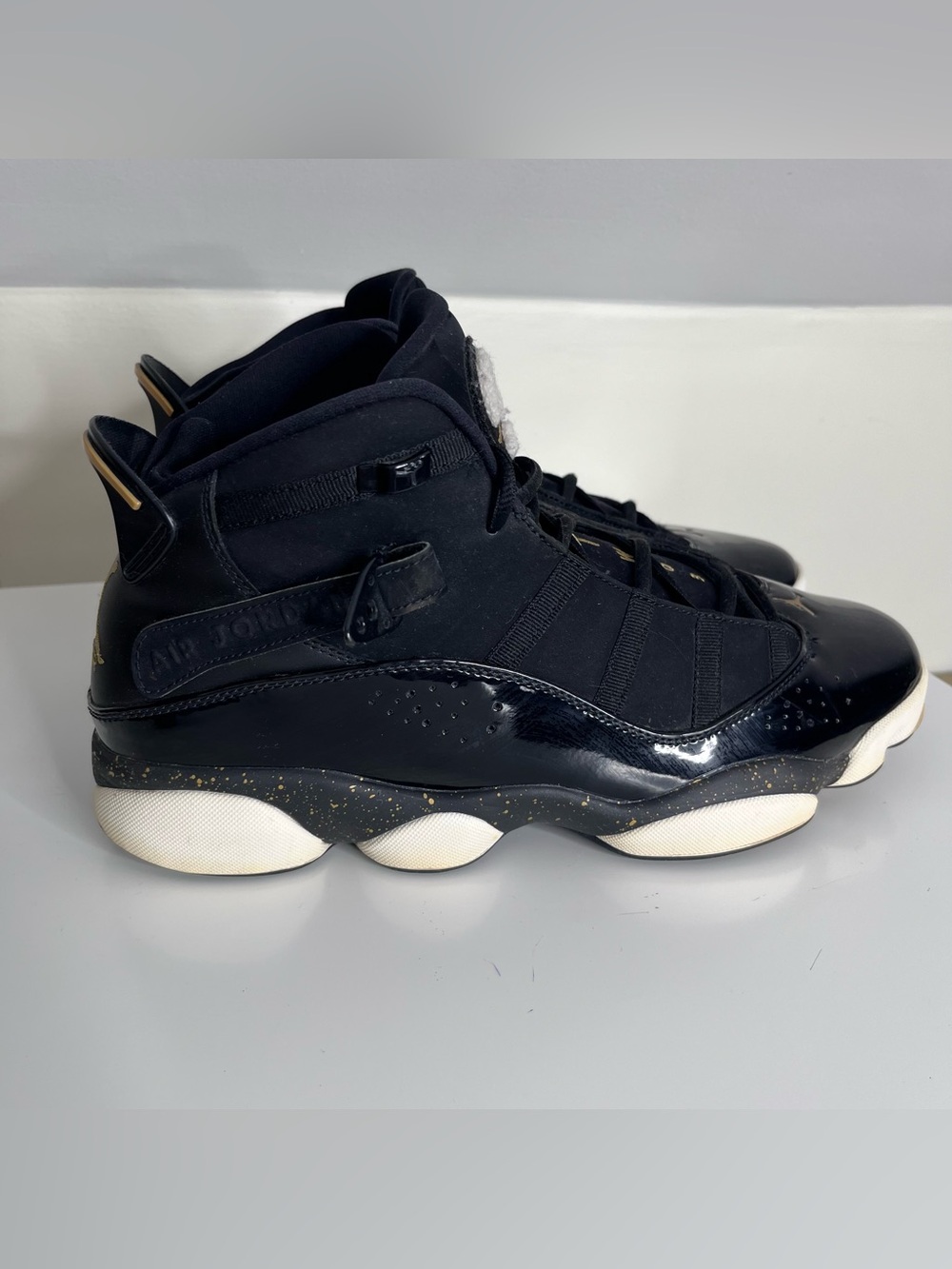 Air Jordan 6 Rings Black Metallic Gold White Men Size 12 322992-007 Sneakers